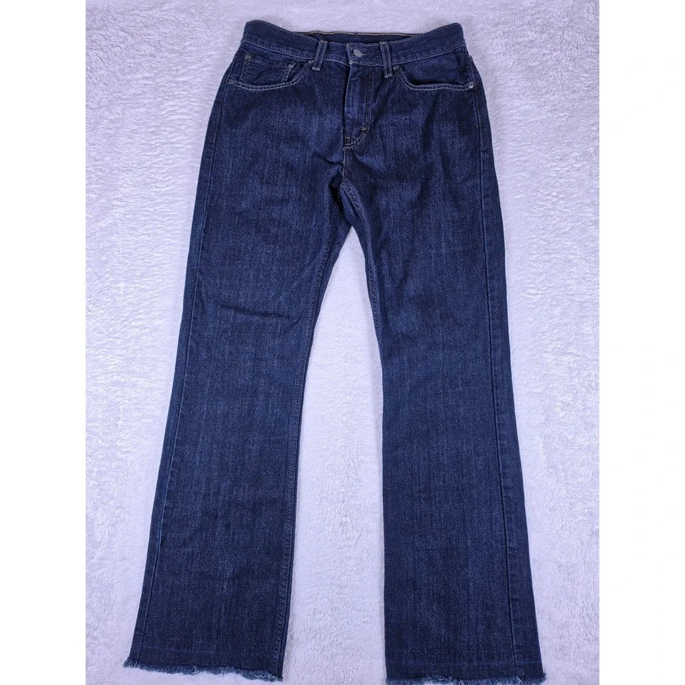 Levi's 527 Slim Bootcut Mens 31/32 Dark Blue Denim Raw Hem Jeans S110760